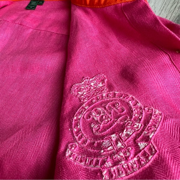 Ralph Lauren Petite Small Embroidered Crest Linen Women’s Shirt Fuchsia Pink - Picture 11 of 16